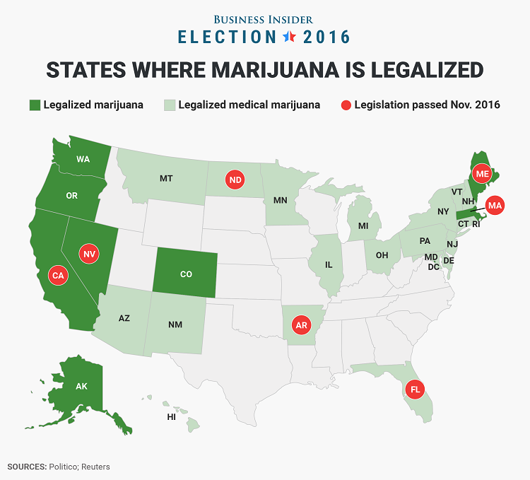 Kaart legalisering marihuana VS