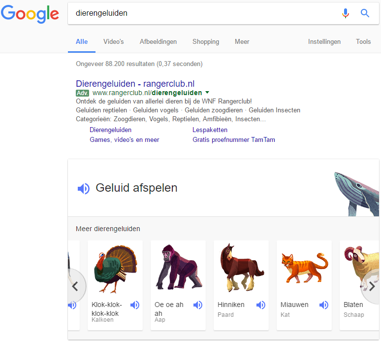 Google dierengeluiden
